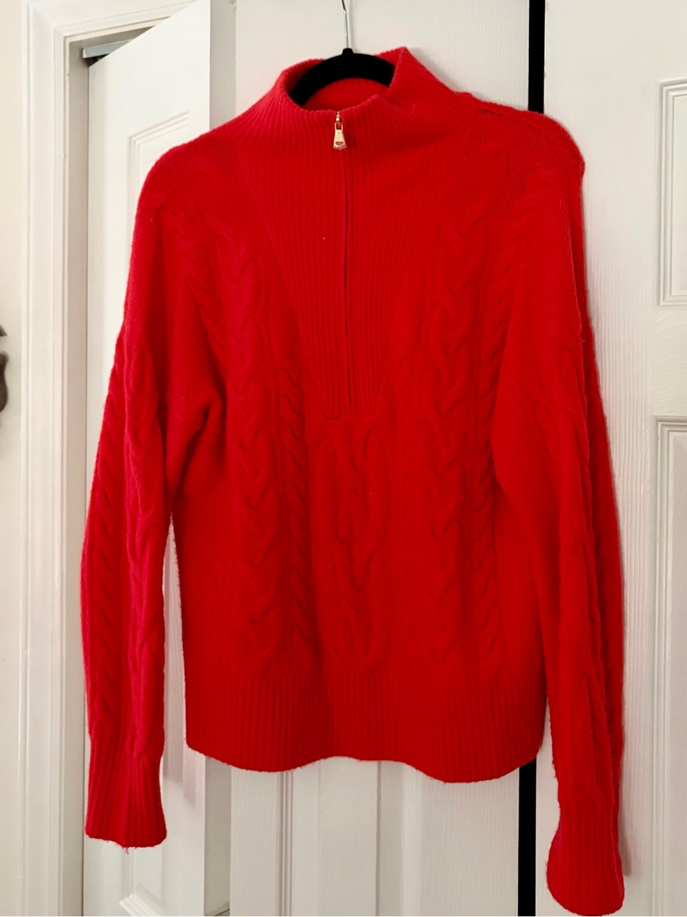 J Crew Merino Alpaca Zip Cable Sweater in Cerise Flame